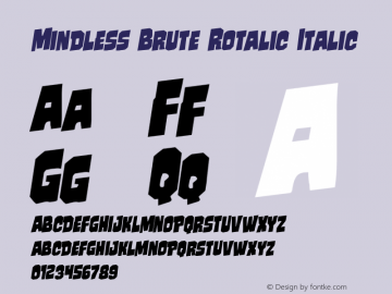 Mindless Brute Rotalic Italic Version 1.0; 2014 Font Sample
