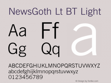 NewsGoth Lt BT Light mfgpctt-v1.57 Monday, February 22, 1993 3:59:02 pm (EST)图片样张