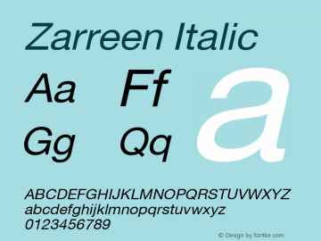 Zarreen Italic Version 2.002 Font Sample