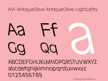 AVI-AntiqueOlive AntiqueOlive-LightLefty Version 001.000 Font Sample