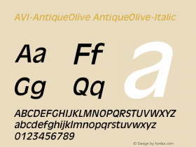 AVI-AntiqueOlive AntiqueOlive-Italic Version 001.000图片样张