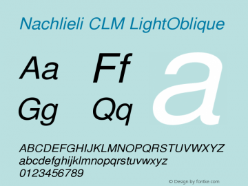 Nachlieli CLM LightOblique Version 0.100 Font Sample