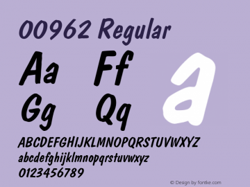 00962 Regular Macromedia Fontographer 4.1.5 19/9/98 Font Sample