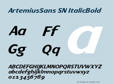 ArtemiusSans SN ItalicBold Version 001.001 Font Sample