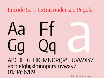 Encode Sans ExtraCondensed Regular Version 1.002; ttfautohint (v1.1) -l 8 -r 50 -G 200 -x 14 -D latn -f none -w G Font Sample