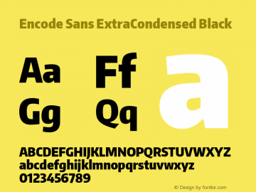 Encode Sans ExtraCondensed Black Version 1.002; ttfautohint (v1.1) -l 8 -r 50 -G 200 -x 14 -D latn -f none -w G Font Sample