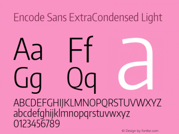 Encode Sans ExtraCondensed Light Version 1.002; ttfautohint (v1.1) -l 8 -r 50 -G 200 -x 14 -D latn -f none -w G Font Sample