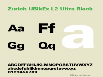 Zurich UBlkEx L2 Ultra Black mfgpctt-v1.86 Feb 20 1996 Font Sample