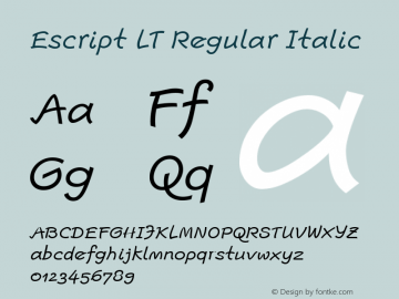 Escript LT Regular Italic Version 1.0 Font Sample