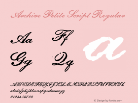 Archive Petite Script Regular Version 1.000;PS 001.000;hotconv 1.0.38 Font Sample