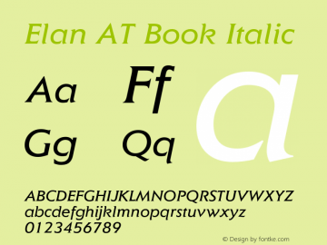 Elan AT Book Italic Version 1.100;PS 001.001;Core 1.0.38 Font Sample