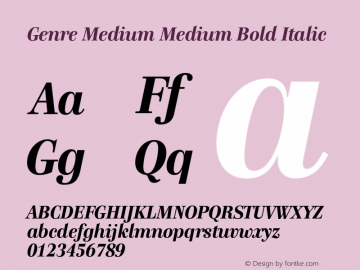 Genre Medium Medium Bold Italic 001.000 Font Sample