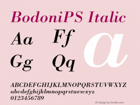 BodoniPS Italic Version 1.0 Font Sample