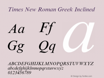 Times New Roman Greek Inclined Version 1.1 - April 1993 Font Sample