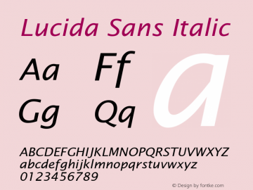 Lucida Sans Italic Version 1.00 Font Sample