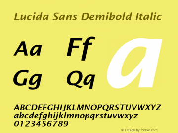 Lucida Sans Demibold Italic Version 1.00 Font Sample