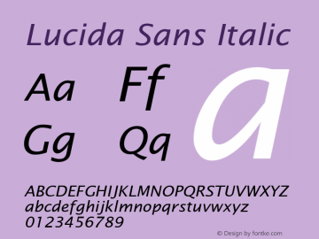 Lucida Sans Italic UGL 1.003; 12 December 1991 Font Sample