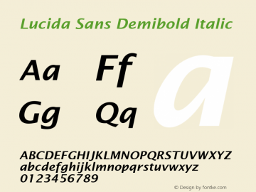 Lucida Sans Demibold Italic Version 1.50 Font Sample