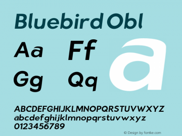 Bluebird Obl Version 0.98 Font Sample
