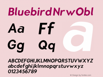 Bluebird NrwObl Version 0.98 Font Sample