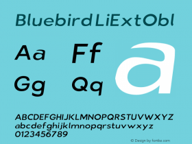 Bluebird LiExtObl Version 0.98 Font Sample