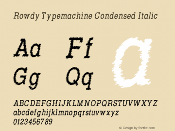 Rowdy Typemachine Condensed Italic Version 5.023 Font Sample