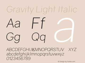 Gravity Light Italic Version 1.000;PS 002.000;hotconv 1.0.70;makeotf.lib2.5.58329图片样张