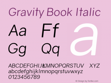 Gravity Book Italic Version 1.000;PS 002.000;hotconv 1.0.70;makeotf.lib2.5.58329图片样张