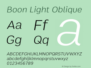 Boon Light Oblique Version 1.1 Font Sample