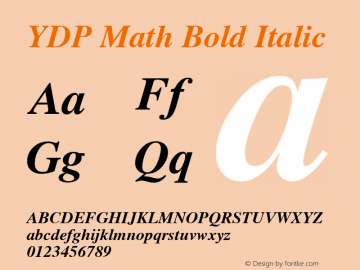 YDP Math Bold Italic Version 1.05 2002 Font Sample