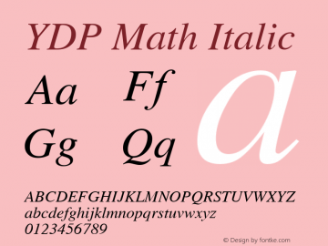 YDP Math Italic Version 1.05 2002 Font Sample