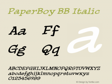 PaperBoy BB Italic Version 001.001图片样张