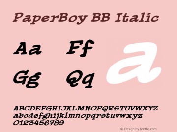 PaperBoy BB Italic Version 001.001 Font Sample