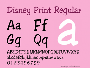 Disney Print Regular Altsys Fontographer 4.0.2 3/7/97 Font Sample