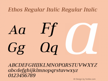 Ethos Regular Italic Regular Italic Version 1.003 Font Sample