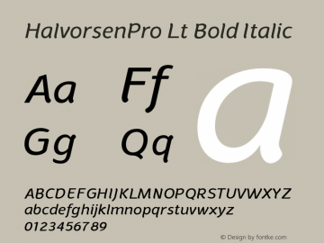 HalvorsenPro Lt Bold Italic Version 2.000 Font Sample