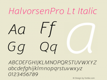 HalvorsenPro Lt Italic Version 2.000 Font Sample