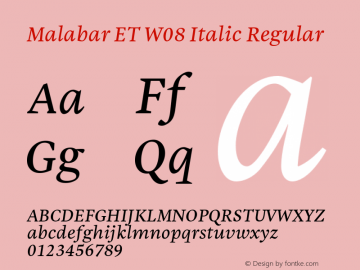 Malabar ET W08 Italic Regular Version 1.00图片样张