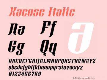 Xacose Italic Version 1.00 December 27, 2015, initial release图片样张