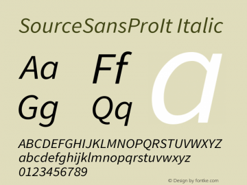 SourceSansProIt Italic Version 1.038;PS 1.000;hotconv 1.0.70;makeotf.lib2.5.5900 Font Sample