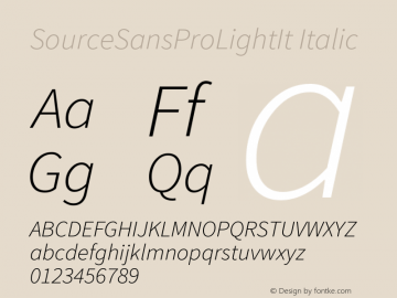 SourceSansProLightIt Italic Version 1.038;PS 1.000;hotconv 1.0.70;makeotf.lib2.5.5900 Font Sample