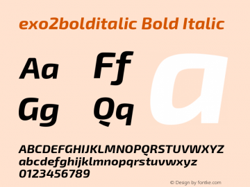 exo2bolditalic Bold Italic Version 1.001;PS 001.001;hotconv 1.0.70;makeotf.lib2.5.58329; ttfautohint (v0.92) -l 8 -r 50 -G 200 -x 14 -w 