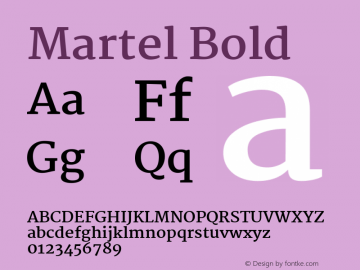 Martel Bold Version 1.001; ttfautohint (v1.1) -l 5 -r 5 -G 72 -x 0 -D latn -f none -w gGD -W -c Font Sample