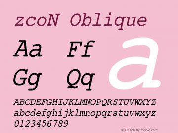 zcoN Oblique Version 1.00 Font Sample