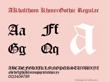 AKbalthom KhmerGothic Regular Version 3.00 August 31, 2014 Font Sample