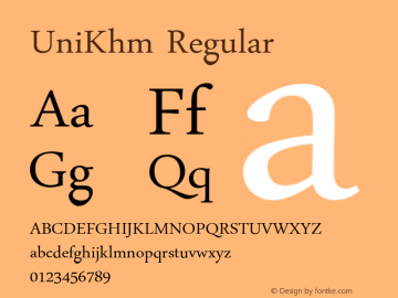 UniKhm Regular Version 1.01 2004 Font Sample