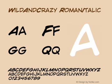 WildAndCrazy RomanItalic Version 1.00 Font Sample