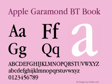 Apple Garamond BT Book 1 Mar 1991 Font Sample