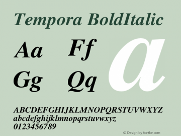 Tempora BoldItalic Version 1.0 Font Sample