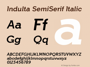 Indulta SemiSerif Italic Version 1.259 Font Sample